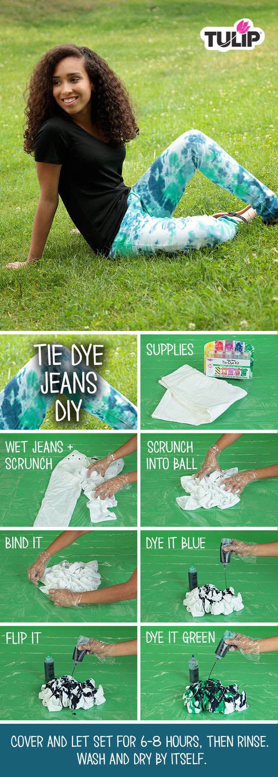 Crumple Tie-Dye Jeans Technique Use this easy crumple technique to add dye to denim, t-shirts, summer dresses and more! #crumpletiedye #howtotiedye #tiedyejeans #easytiedye #tiedyeyoursummer #TDYS