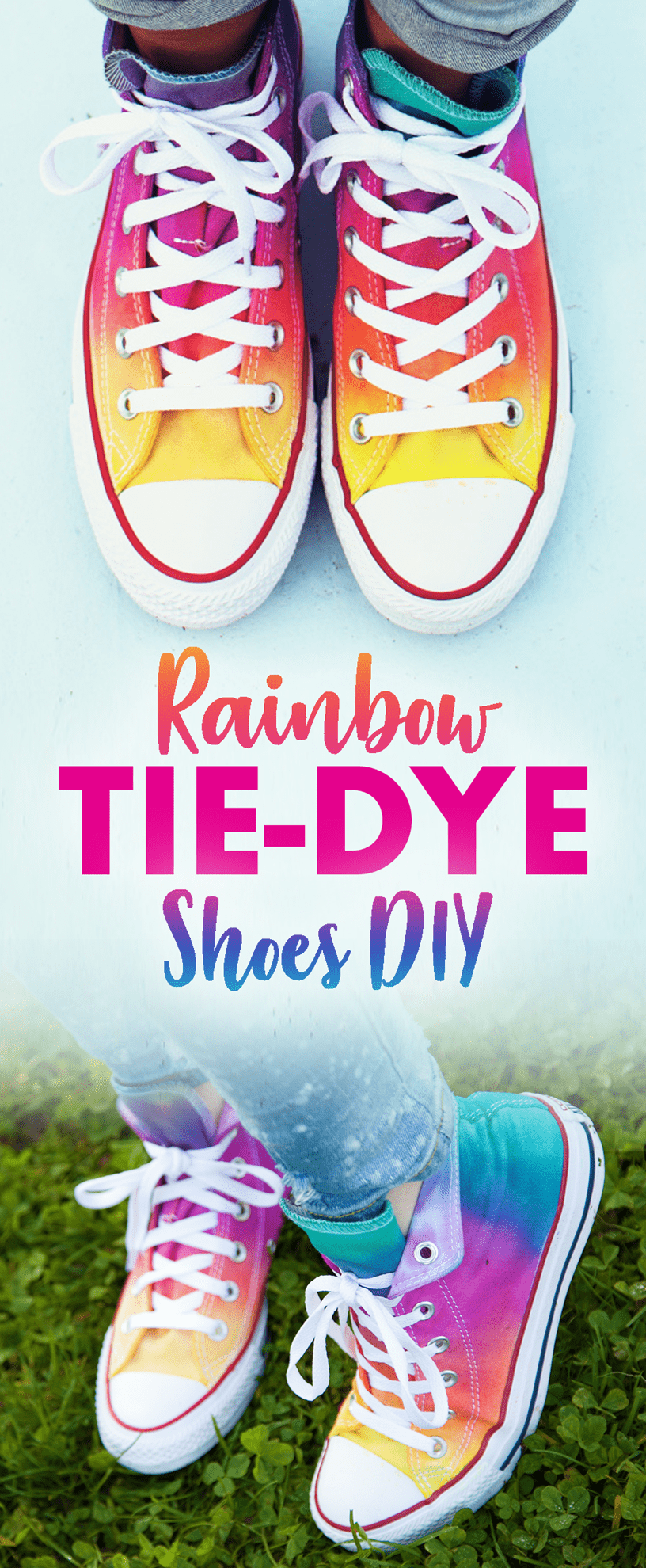 Rainbow Tie-Dye Shoes Use this super easy brush-on tie dye technique to make these fabulous rainbow shoes! #shoestiedye #rainbowtiedye #rainbowshoes #tiedyeyoursummer #tdys #TDYS #tuliptiedye