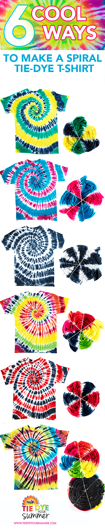 Spiral Tie-Dye Technique Choose your favorite color combos for easy spiral tie dye! #howtospiraltiedye #spiraltiedye #tiedyespiral #DIYtiedye #tuliptiedye #tiedyeyoursummer #TDYS